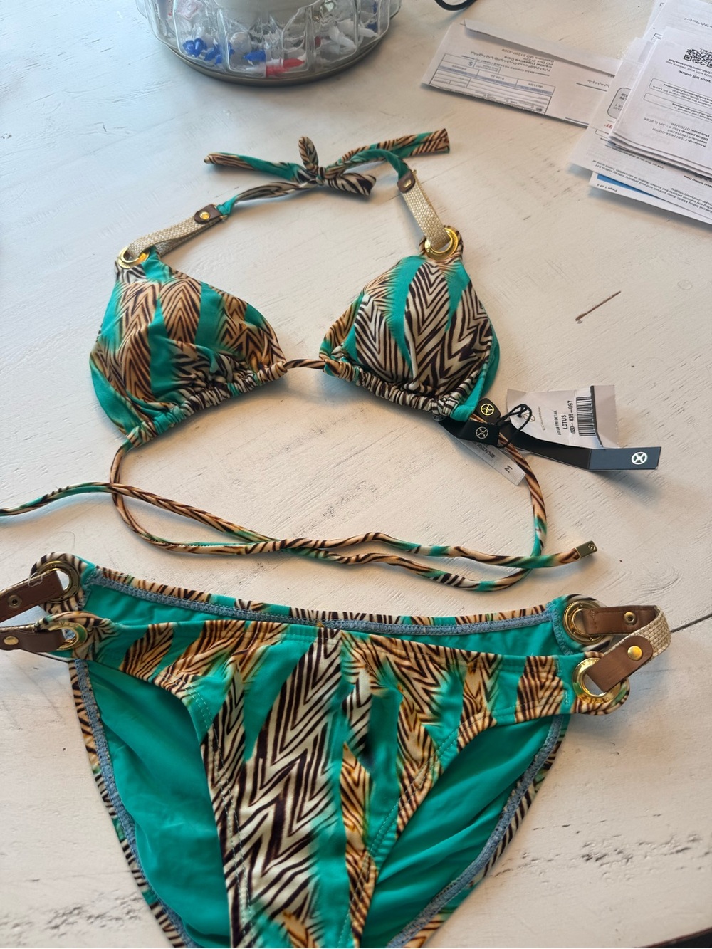 Vix Paula Hermanny Turquoise & Tan Bikini Bottom